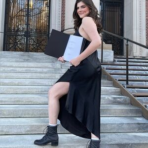 HANEY Elegant Silk Black Evening Dress